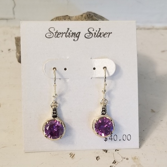 COPY - Sterling Silver Earrings Amethyst Cubic Zirconia - Picture 3 of 8